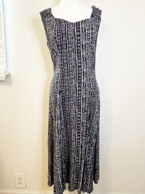 Vintage Passports Pier 1 Imports Navy White Boho 90s Festival Maxi Dress L